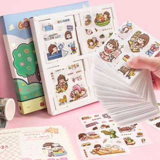 Hộp 100 tờ stickers không trùng mẫu siêu dễ thương Bé Táo khủng long
