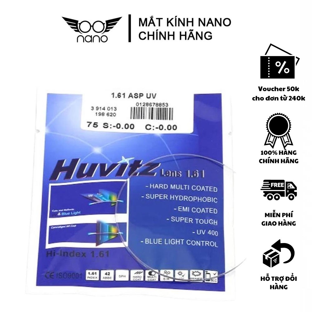 Tròng cận chiết khấu cao 1.61 NANO mỏng hơn nhẹ hơn bền bĩ chính hãng