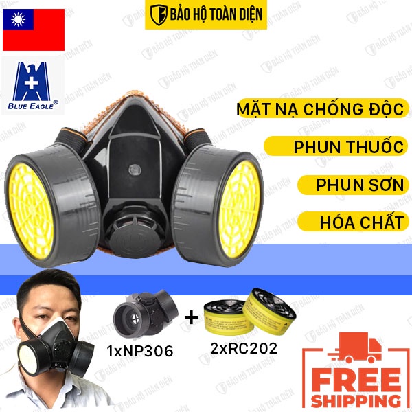 Bộ mặt nạ lọc mùi Blue Eagle NP306 Loại 2 phin _ Đã gồm 2 phin Blue Eagle RC202, bảo vệ hô hấp, dùng phun sơn