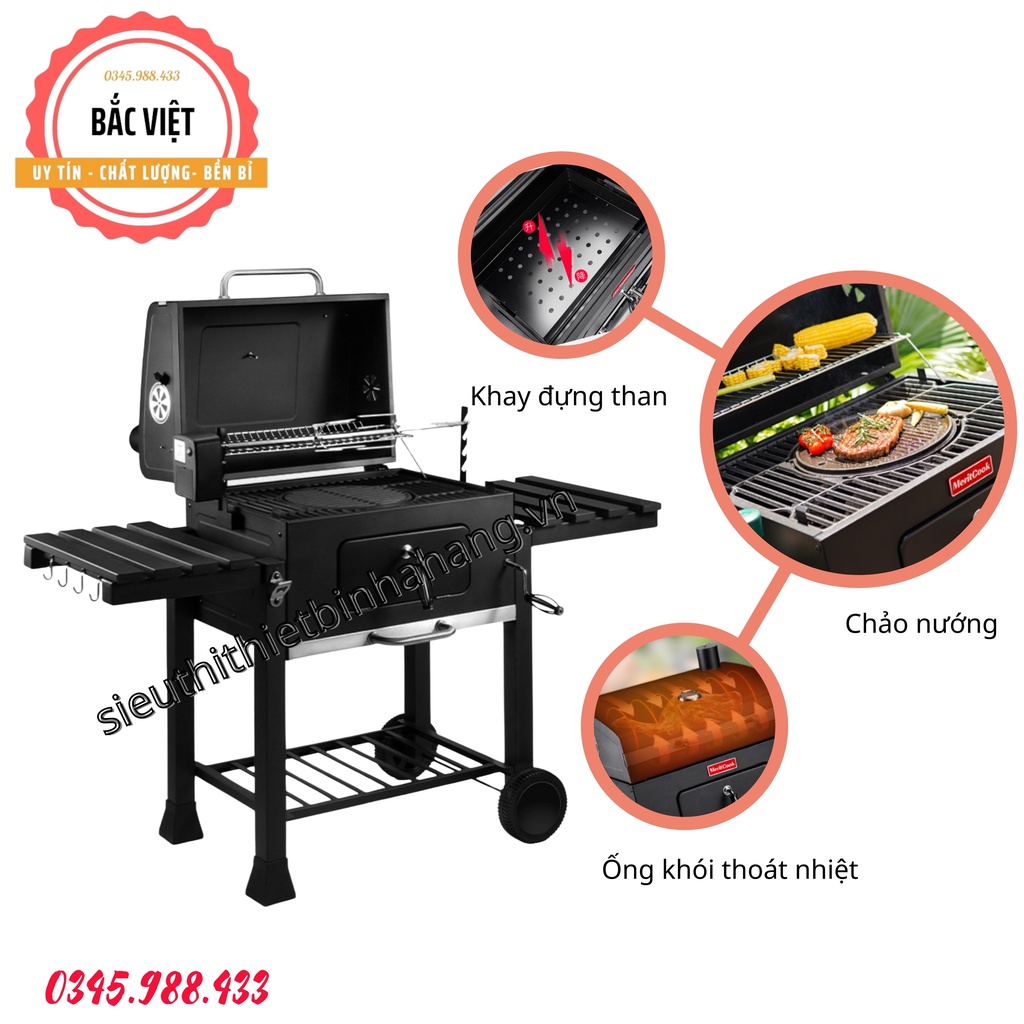 Bếp nướng BBQ than hoa ngoài trời loại vuông vỉ nướng bằng gang cao cấp VIP-01