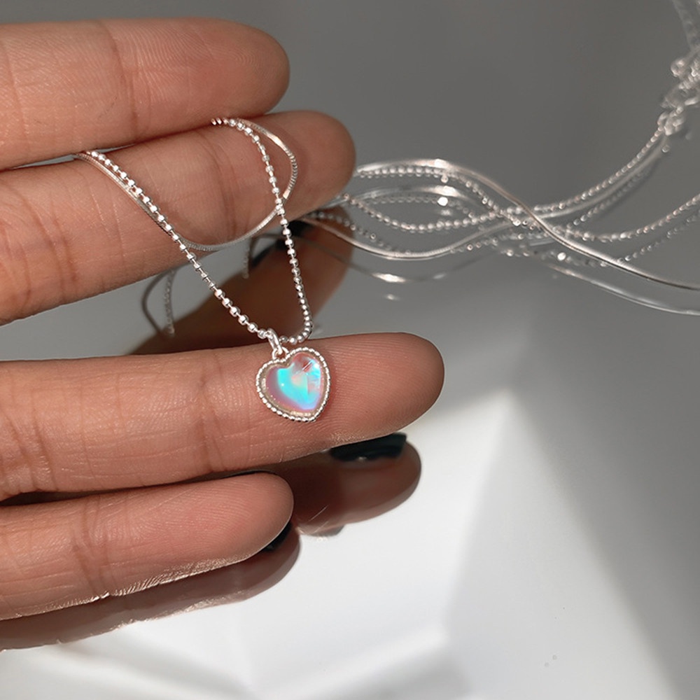 Vòng cổ Hai Lớp Mặt Trái Tim Đính Đá Quý Ngọt Ngào Phong Cách Hàn Quốc