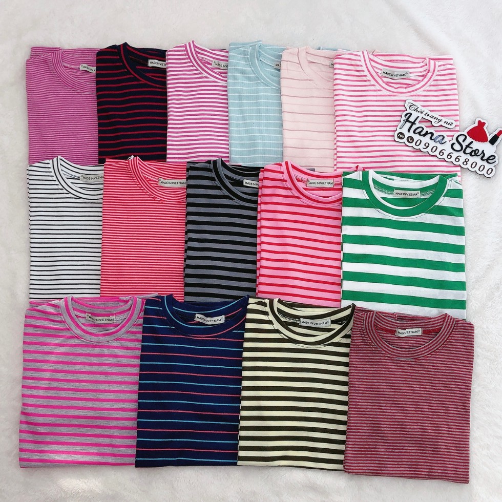 [Mã 11FASHIONSALE1 giảm 10K đơn 50K] Áo thun ngắn tay/ áo phông kẻ cổ tròn dáng ôm body nhiều màu freesize dễ mix đồ | BigBuy360 - bigbuy360.vn