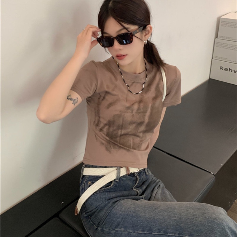 Áo Thun Nữ Tay Ngắn Dáng Ôm Màu Nhuộm Thời Trang