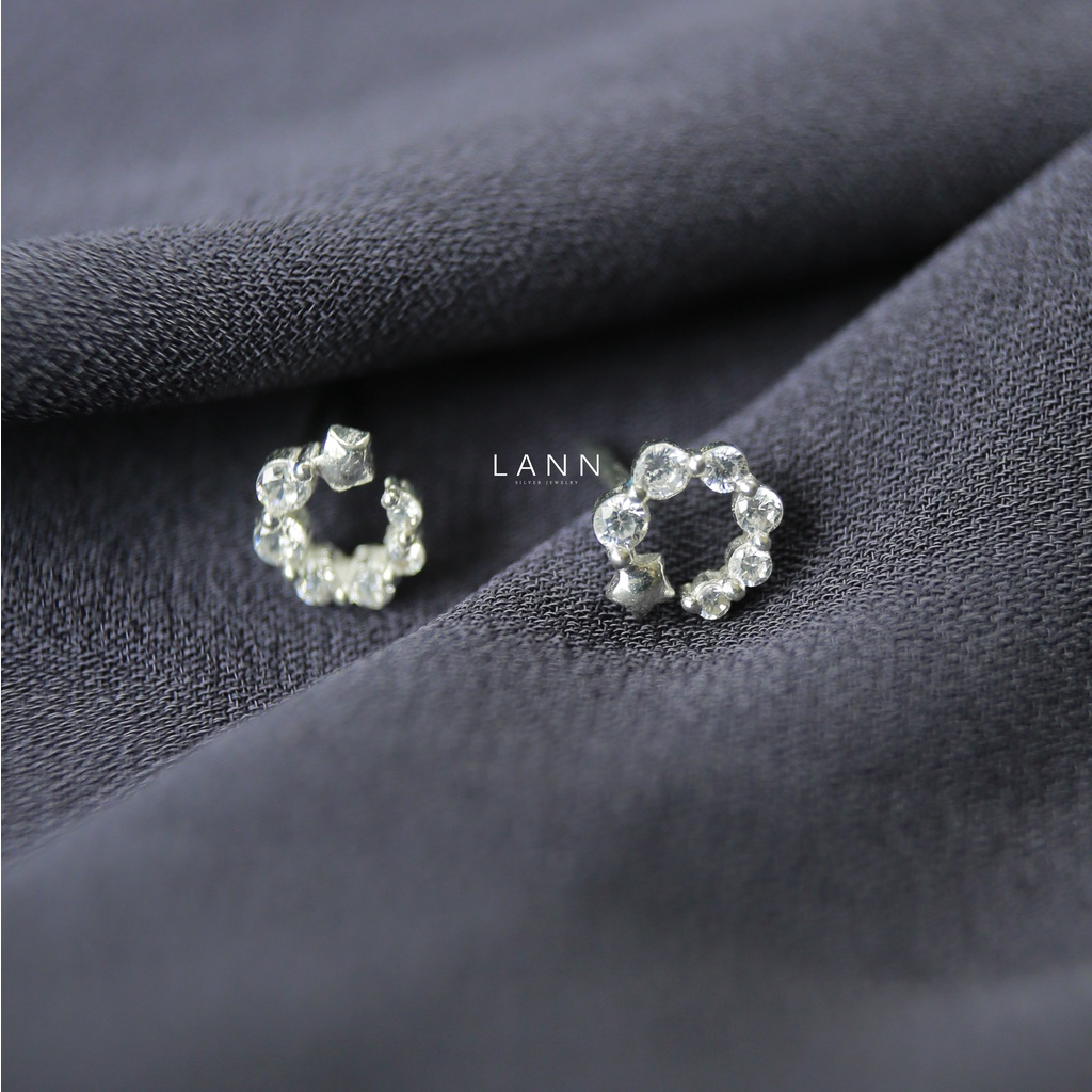 Khuyên đá tròn to nhỏ xếp tròn BẠC S925 LANN E310