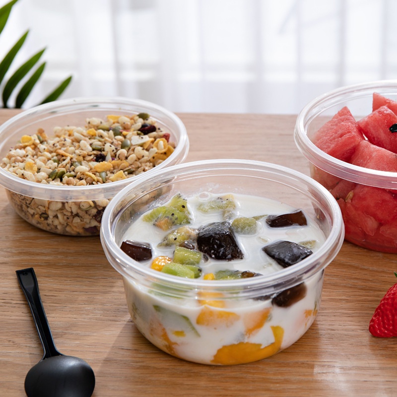 Hộp Đựng Thức Ăn Trưa Hình Tròn / Vuông Bằng Nhựa Dày Trong Suốt Dùng Một Lần 280 / 350 / 483 / 709 / 1000ml