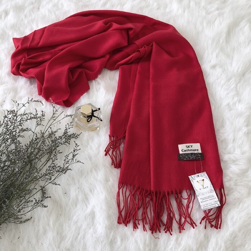 Khăn len Cashmere giữ ấm unisex màu trơn cực mịn, khăn quàng cổ ấm áp đi Đà Lạt, Sapa