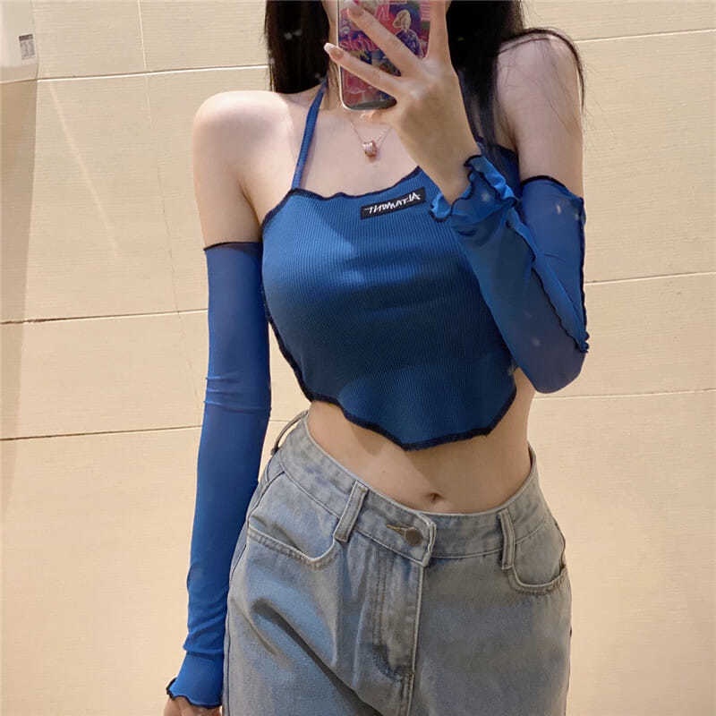 Sexy Fall Off Shoulder Short T-shirt With Neck Strap Pure Style For Women