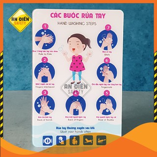 Biển báo An Điền Safety - Biển mica cao cấp Hướng Dẫn Các Bước Rửa Tay, tặng kèm miếng dán tường keo 3M