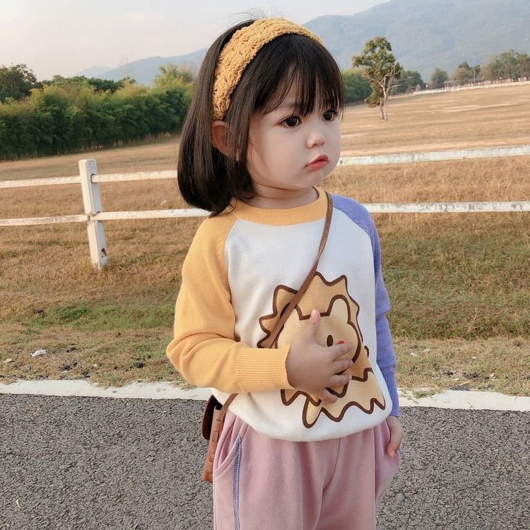 Áo Sweater Dệt Kim Mỏng Dáng Rộng In Hoạt Hình Thời Trang Thu Đông Cho Bé