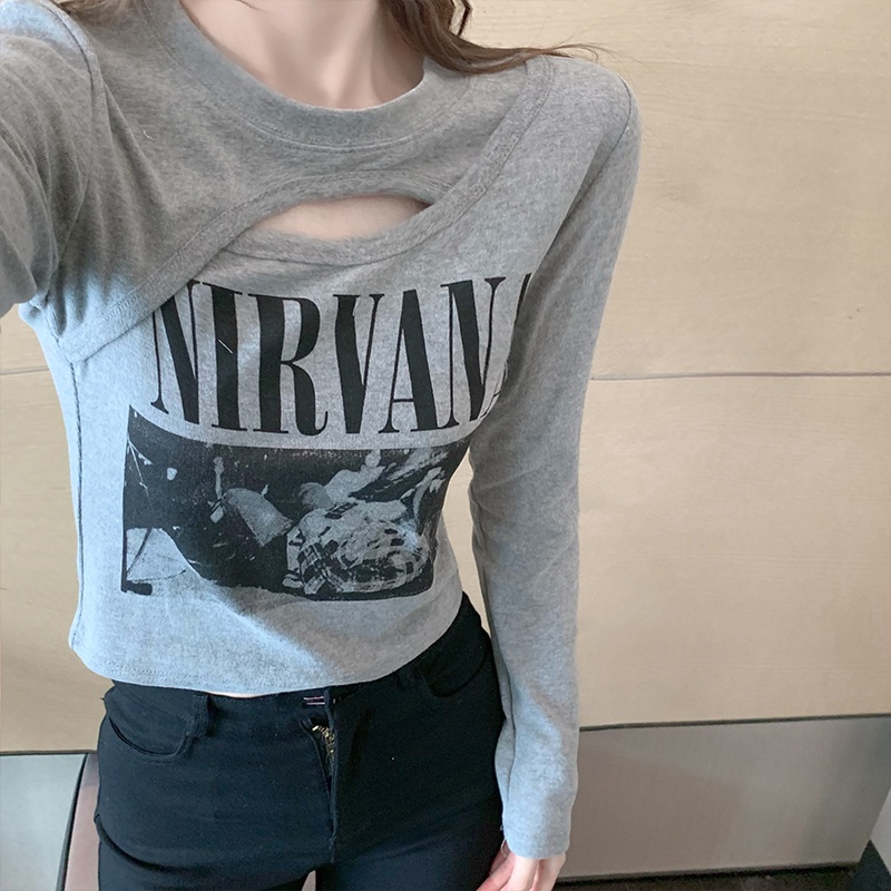 Áo Thun Nữ Tay Dài Giả Hai Lớp Thời Trang Quyến Rũ