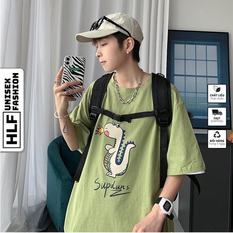 Áo phông nam form rộng khủng long Khủng long Supduns, áo thun tay lỡ HLFashion