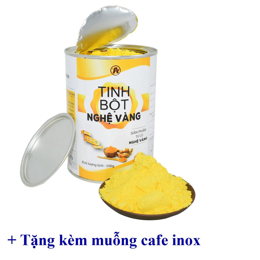 Tinh bột nghệ vàng An Bình hộp 500gr nguyên chất 100% (làm đẹp da)+ Tặng kèm muỗng cafe inox