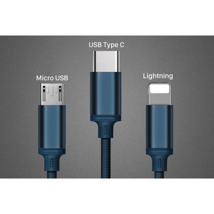 Cáp Sạc Remax 3 Đầu RC-131TH IPHONE - MICRO USB - TYPE C dây dù, cục sạc samsung 15W 🔥 FREESHIP 🔥