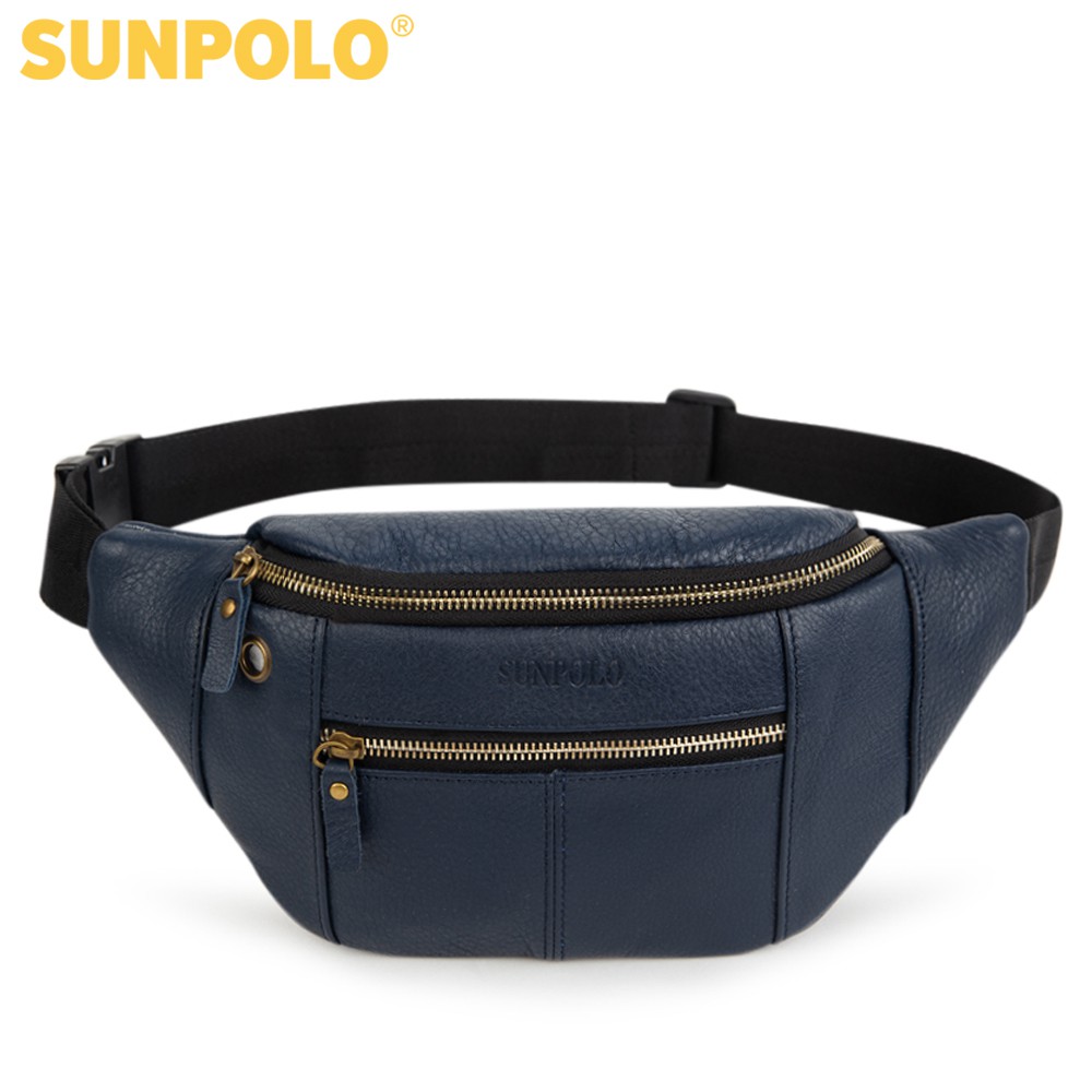 Túi Đeo Chéo Bao Tử Nam Da Bò Cao Cấp SUNPOLO Đen Nâu Xanh Navy SBT107