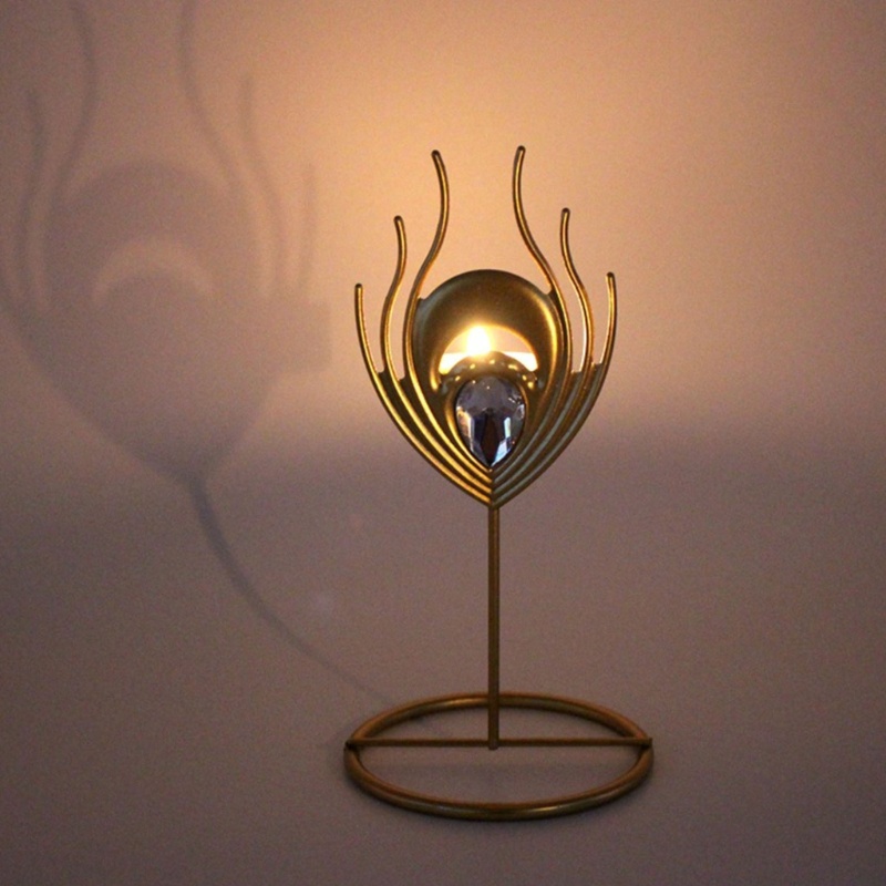 Giá Đỡ Nến Hình Lông Vũ Bằng Sắt Màu Vàng Kim Trang Trí Phòng Bếp