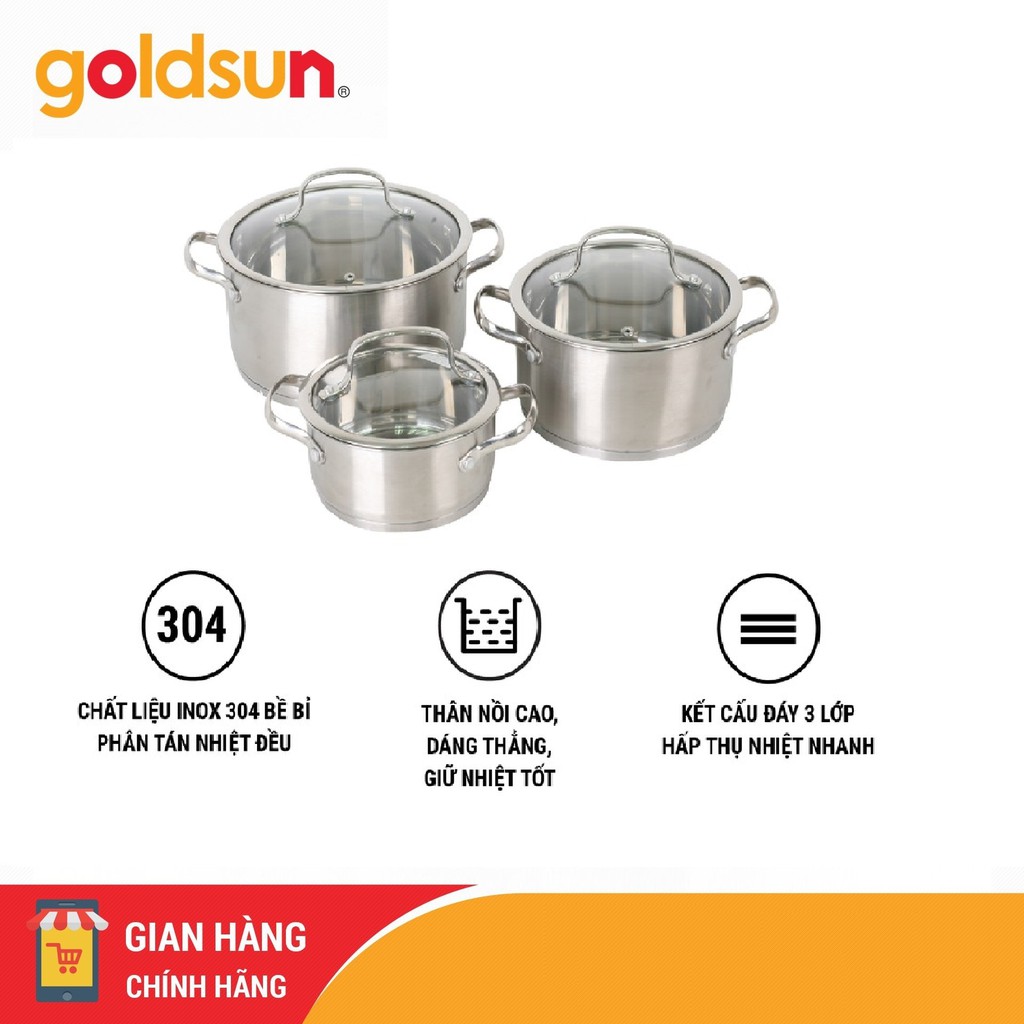 Bộ 3 Nồi 3 đáy Goldsun GH21-3306SG Hàng chính hãng