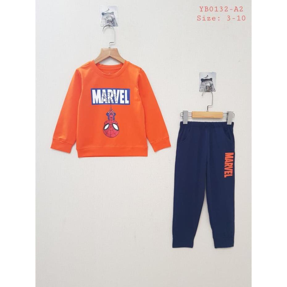 YB0132-A1 - Bộ cotton dài tay, bé trai, in MARVEL, size nhỡ 3-10