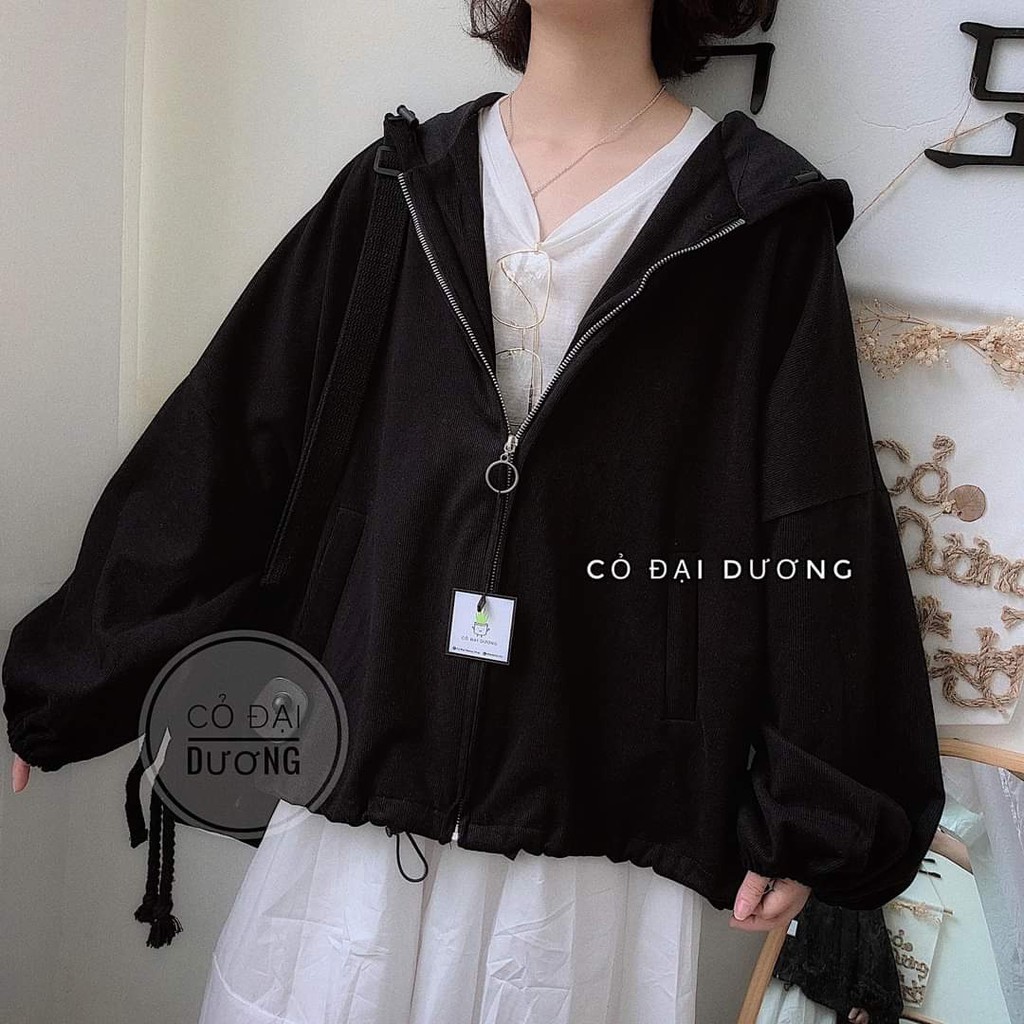 ÁO KHOÁC KAKI NỈ LÌ OVERSIZE KHÓA TRÒN TAY PHỒNG BE ĐEN NÂU - Jacket hoodie trendy Ulzzang