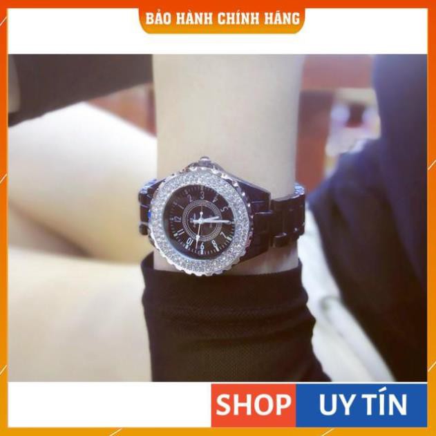 Đồng hồ nữ Bee Sister 0280 Full Viền Đá Xoay - dây sứ độc lạ - size 30mm