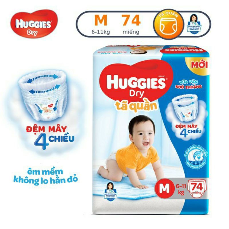 TÃ QUẦN HUGGIES ĐỆM MÂY 4 CHIỀU - M74 , L68 , XL62 , XXL56 ( MẪU MỚI 2021)