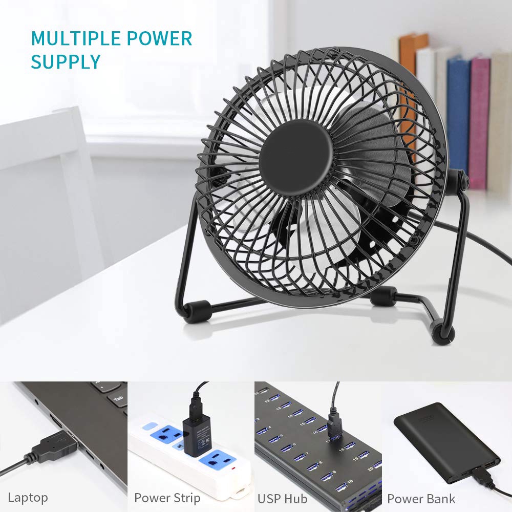 Quạt Mini Để Bàn Xoay 360 Độ Thời Trang Có Cổng Sạc USB
