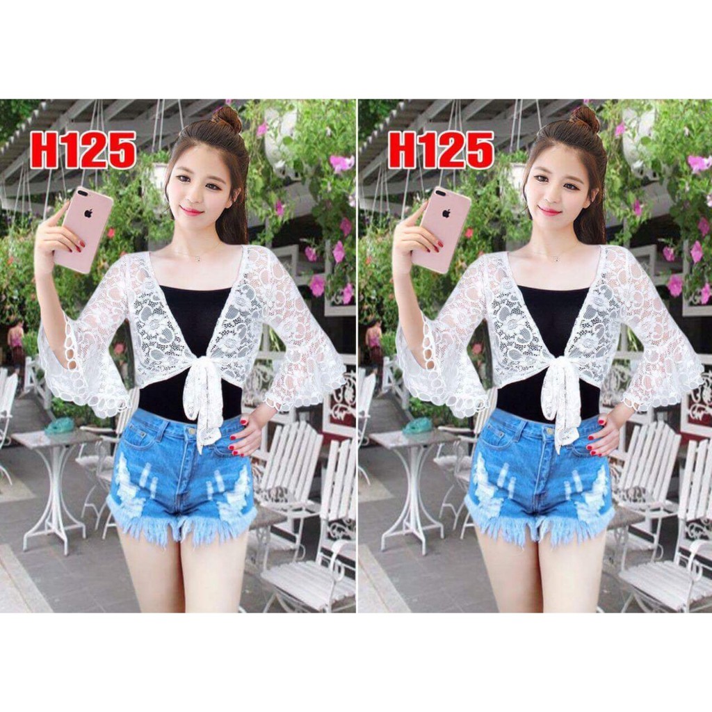 Aó khoác thời trang ren tay loe trắng | BigBuy360 - bigbuy360.vn