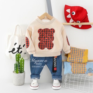 Set áo gấu teddy quần jean cho bé trai
