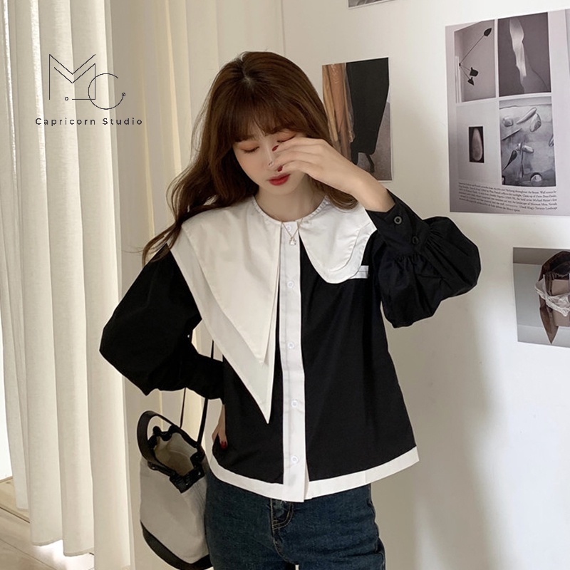 Áo sơ mi dài tay thiết kế phong cách retro Pháp sang trọng cho mùa xuân, mùa thu