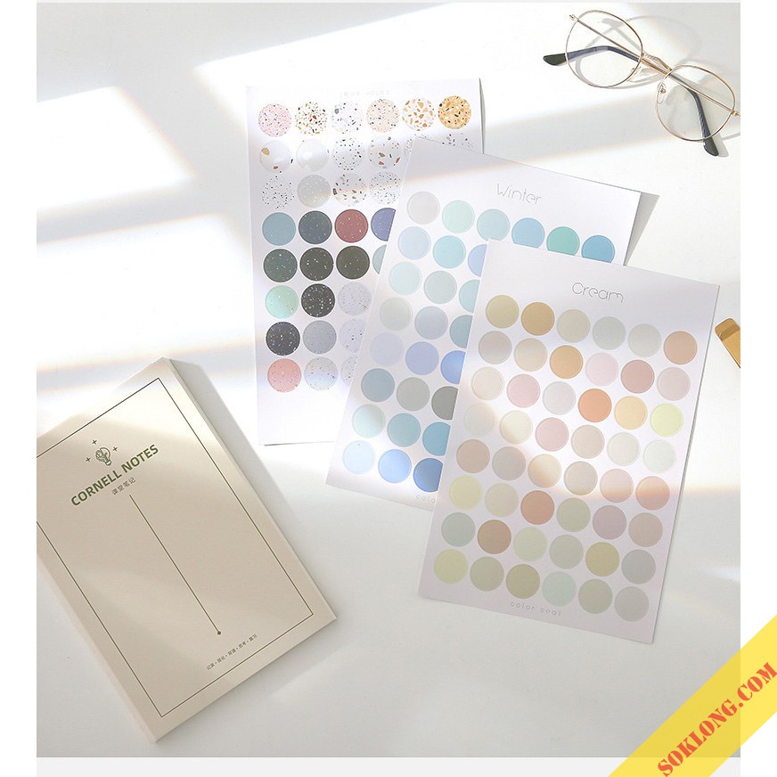 Bộ 48 sticker dán hình tròn nhiều màu, nhãn dán dot dán Bullet journal, Planner