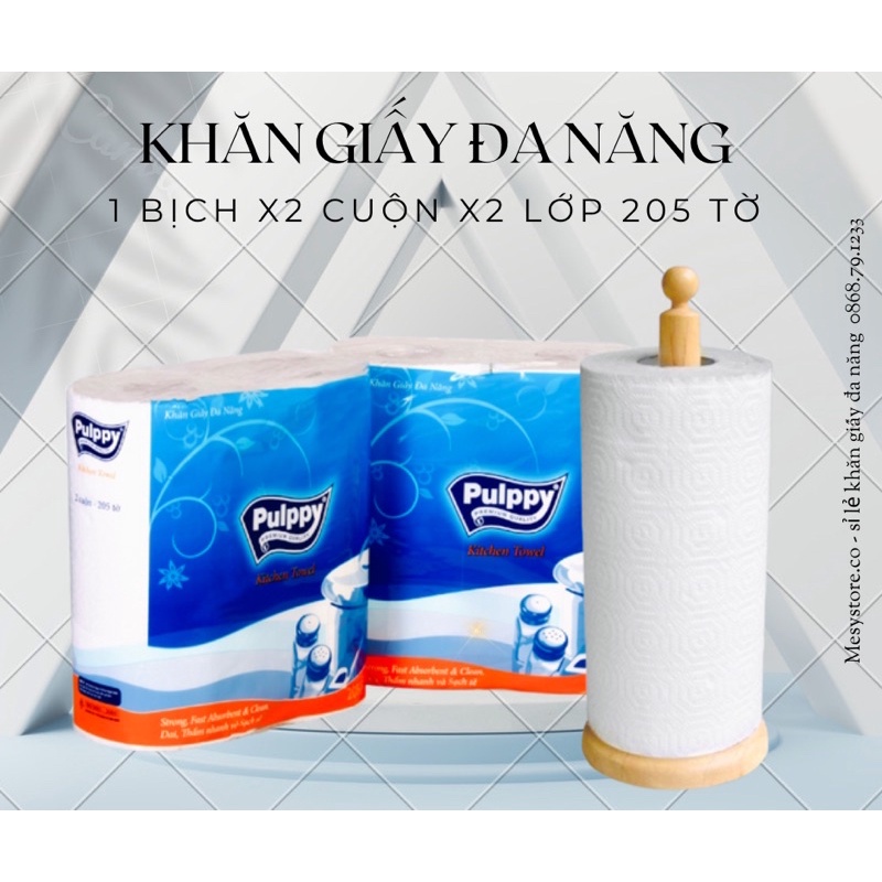 Combo 2 Cặp Giấy Bếp Pulppy Cuộn 205 tờ Khăn Giấy Đa Năng Thấm Dầu Mỡ Siêu Dai