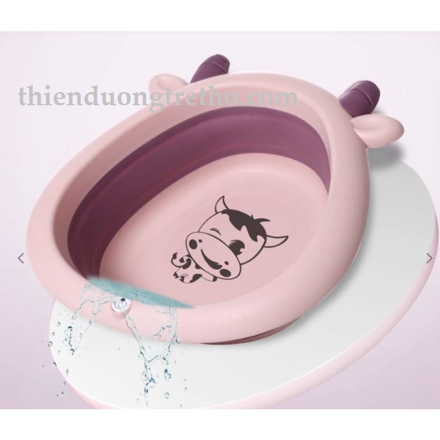 Thau Chậu Rửa Mặt Gấp Gọn HÌnh Bò Sữa Cho Bé- Thau gấp gọn đa năng