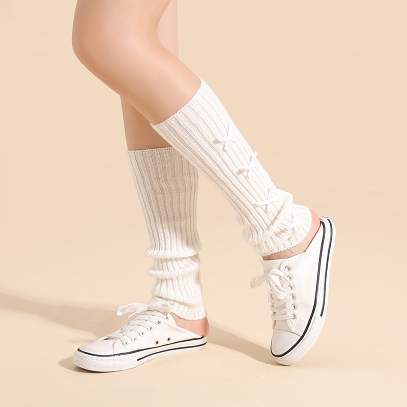 Youyo Vớ Ống Chân Dệt Kim Satin Mini Kẻ Sọc Đính Nơ Phong Cách Harajuku Lolita Mùa Đông Ấm Áp Cho Nữ