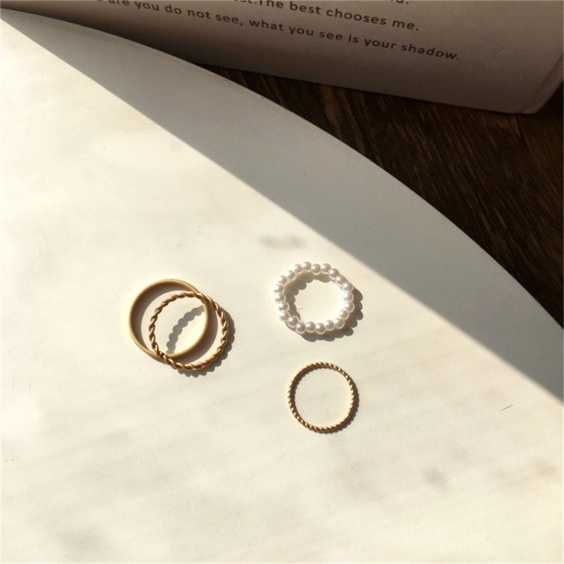 Bộ 4 nhẫn đính hạt bản nhỏ Novset