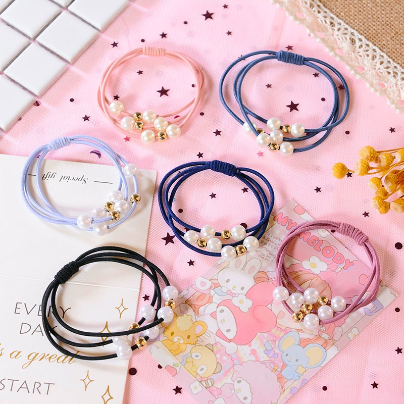 Set 10 Dây Cột Tóc Co Giãn Đính Ngọc Trai Thời Trang Cho Nữ