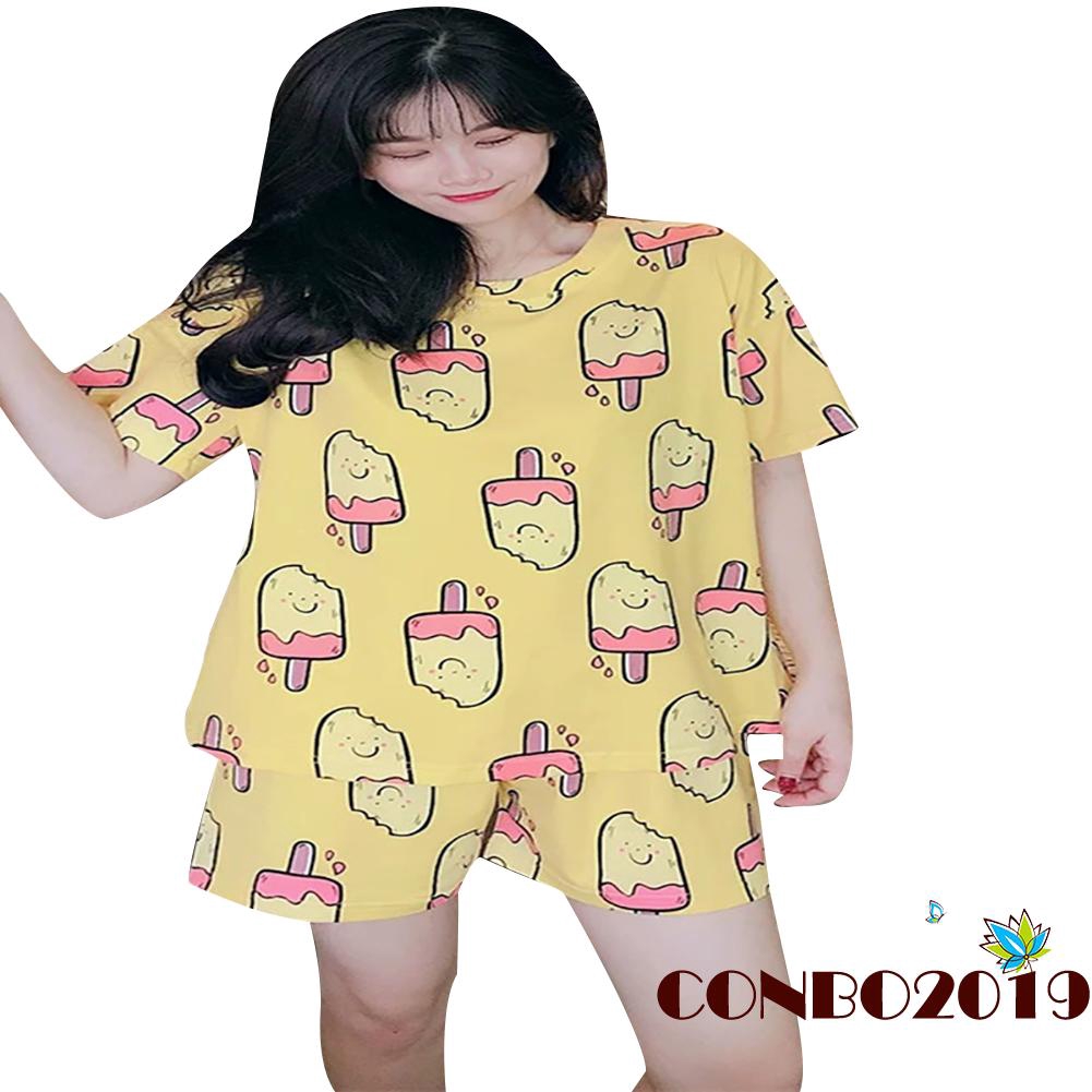Set Đồ Ngủ Ngắn In Hình Cây Kem Dễ Thương Cho Nữ