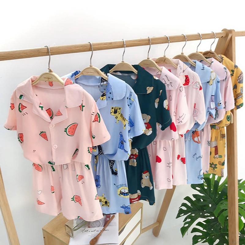 Set Áo Thun Ngắn Tay Cổ Tròn + Quần Short Pajamas Cho Bé Trai Gái