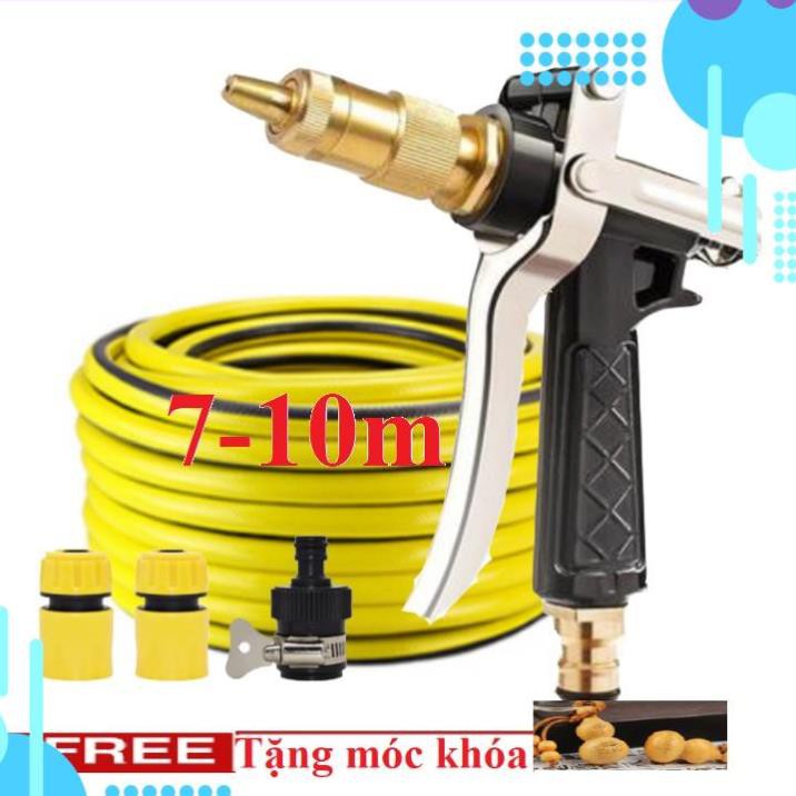 Bộ dây vòi xịt ❤️bơm nước phun sương❤️ ✔, tăng áp 3 lần, loại 7m, 10m 206236 đầu đồng, cút, + 🎁 móc khoá [SKM]