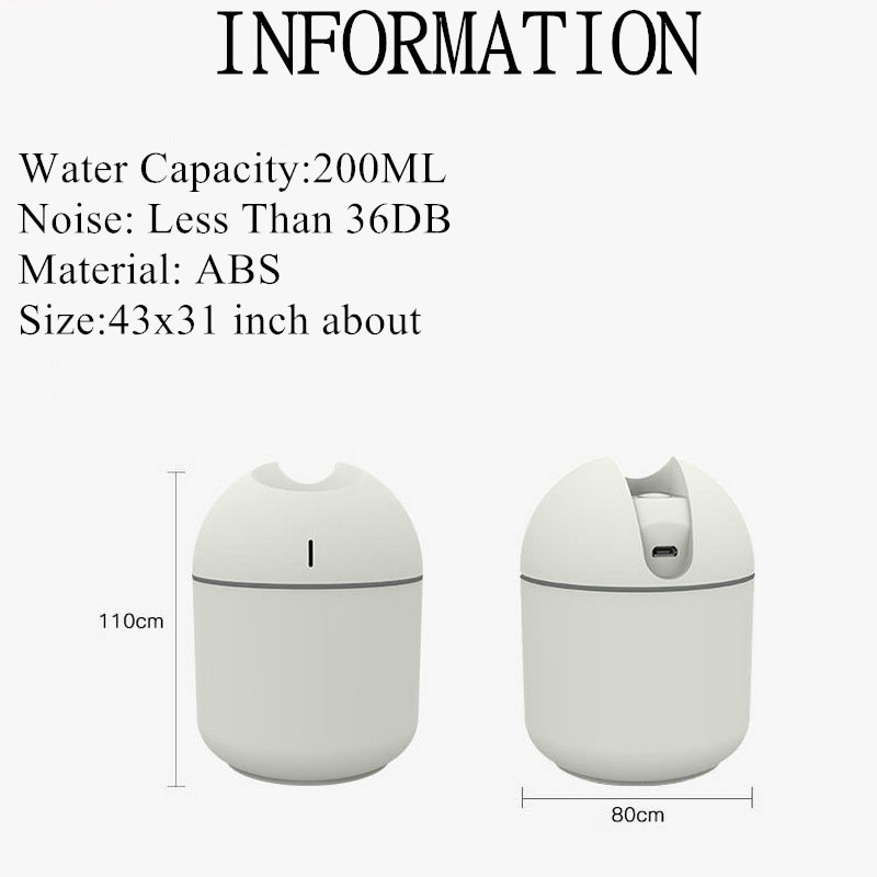 Máy tạo ẩm không khí siêu âm nhỏ 200ML Máy khuếch tán tinh dầu USB Fogger Máy tạo sương mù Anion Máy lọc di động