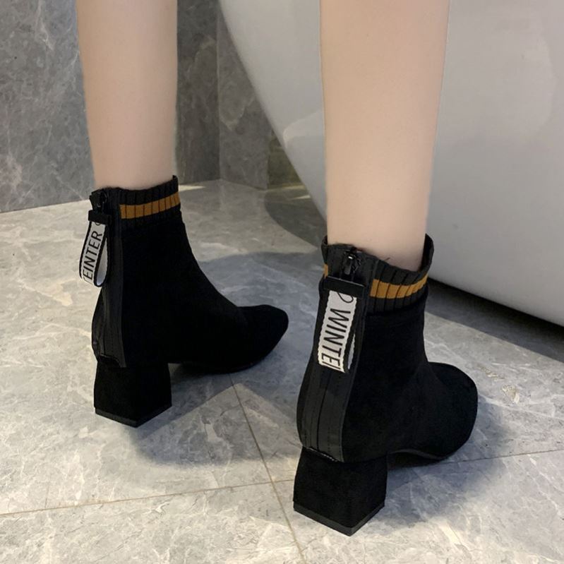 T53 Boot cổ thấp kéo khóa sau viền cổ chun thời trang