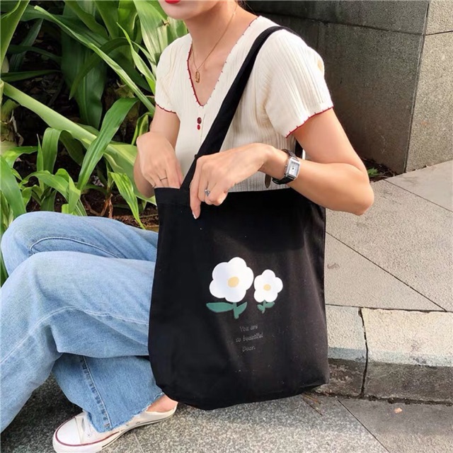 túi tote vải canvas hoa vừa a4