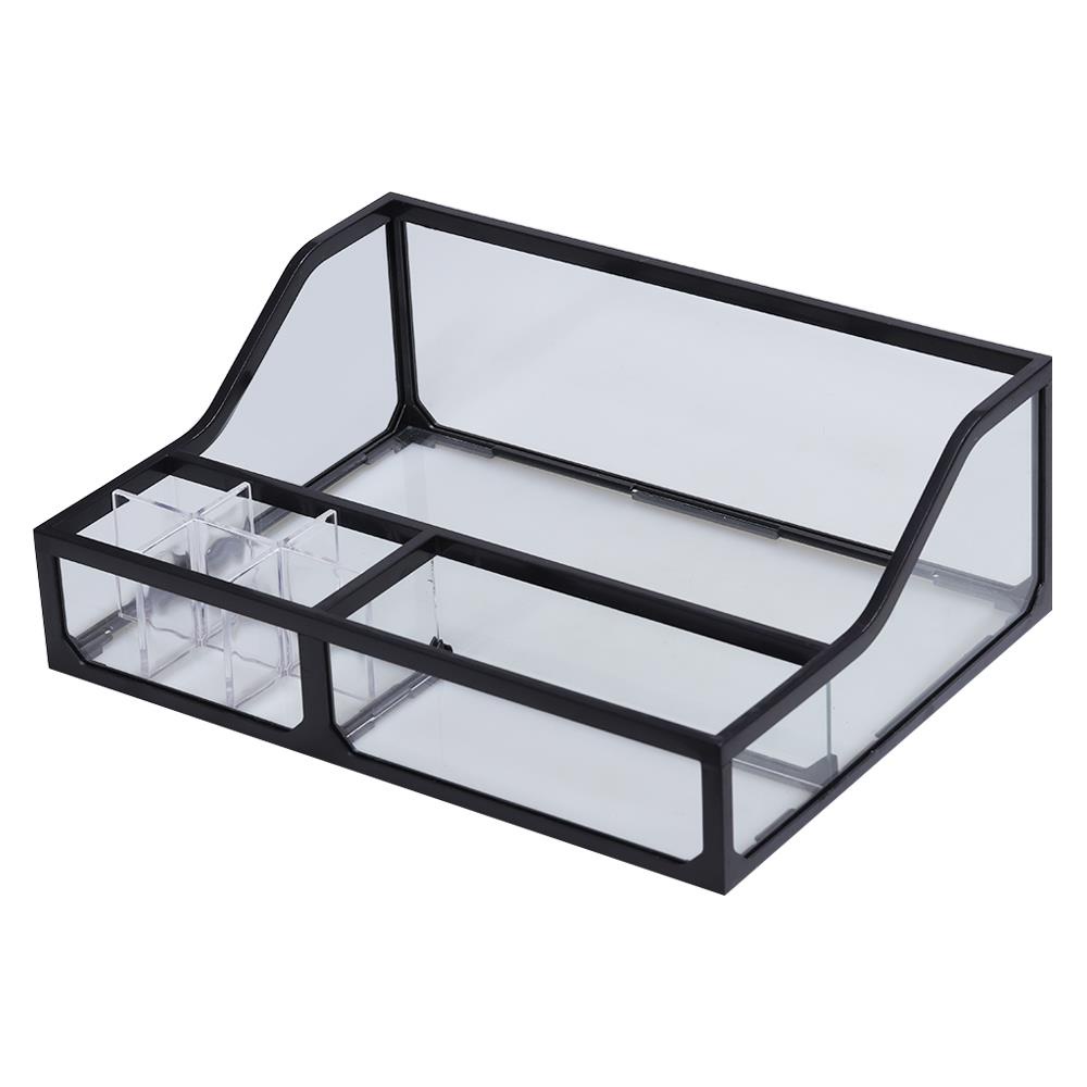 HomeBase STACKO Hộp đựng đồ trang điểm bằng thủy tinh Thái Lan W26.5x9.5xD20cm màu đen trong