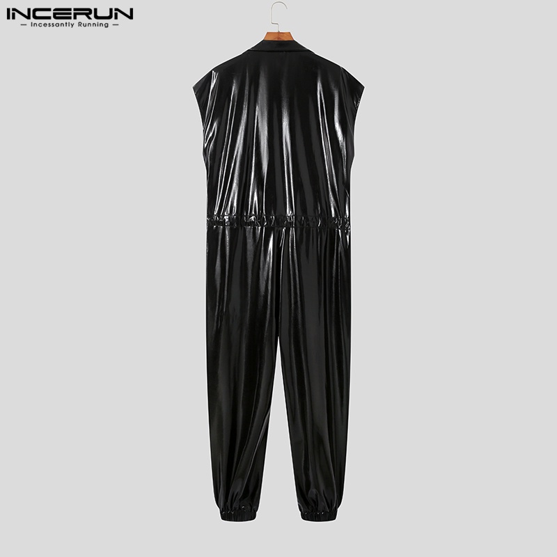 Incerun Bộ Áo Liền Quần Giả Da Dáng Rộng Không Tay Ướt Nhìn Phong Cách Hippie Cho Nam