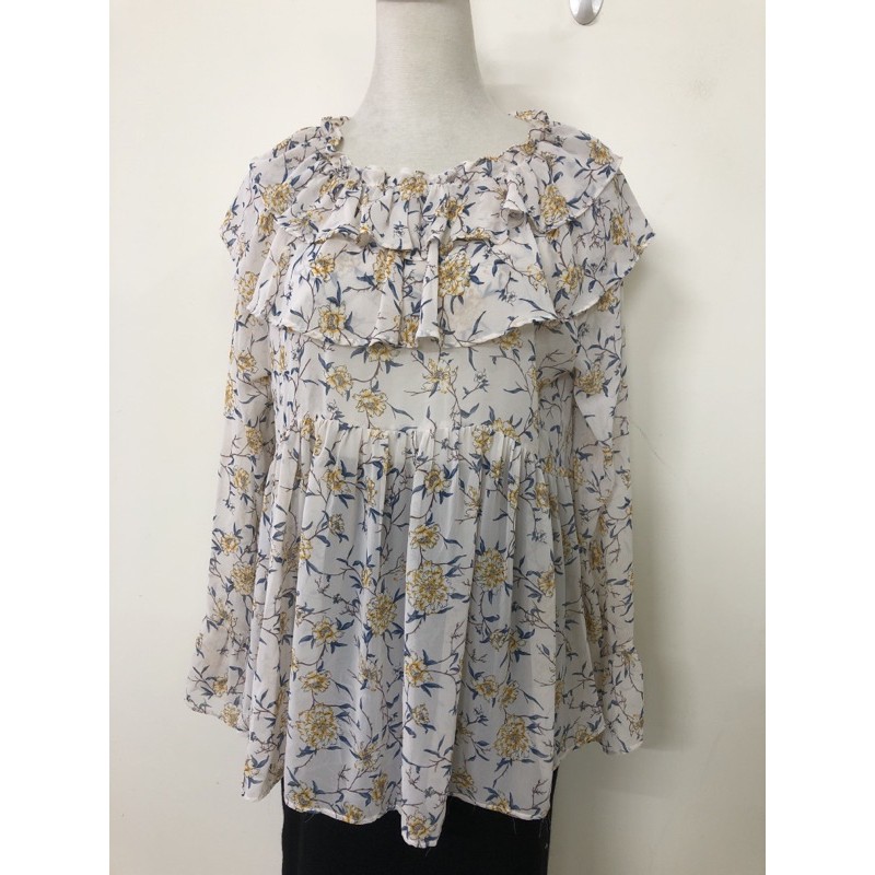size M L nhỏ áo voan kiểu bánh bèo đieu tiểu thư babydoll 2hand hoa vàng xinh mới mát lắm