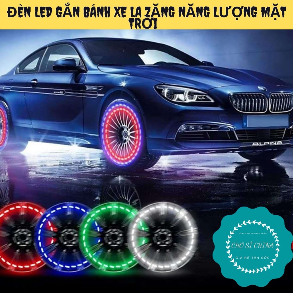 Đèn led gắn van bánh xe ô tô, đèn led lazang năng lượng mặt trời đổi màu siêu đẹp.