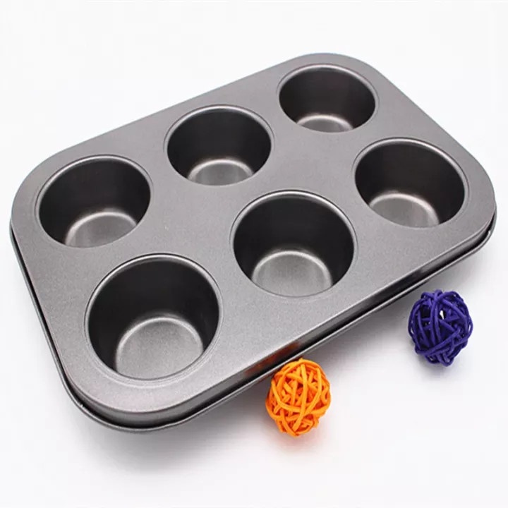 KHAY KHUÔN NƯỚNG BÁNH BÔNG LAN CUPCAKE CHỐNG DÍNH 6 Ô LOẠI TO CHẤT LIỆU THÉP KHÔNG GỈ AN TOÀN SỬ DỤNG