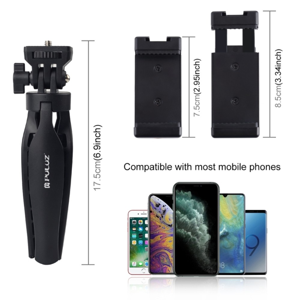 PULUZ Desk Plastic Tripod Mount with Phone Clamp &amp;amp; Adjusting Tripod Head for Smartphones (Black) TRUING