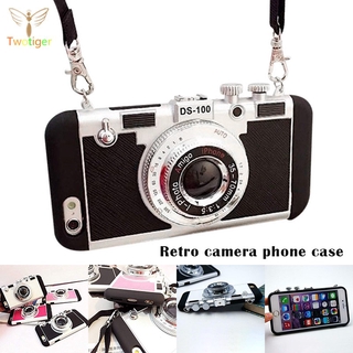Ốp điện thoại 3D hình máy ảnh thời trang cổ điển có dây đeo thích hợp cho iPhone 6 6s 7 8 Plus 11 X XR XS Max
