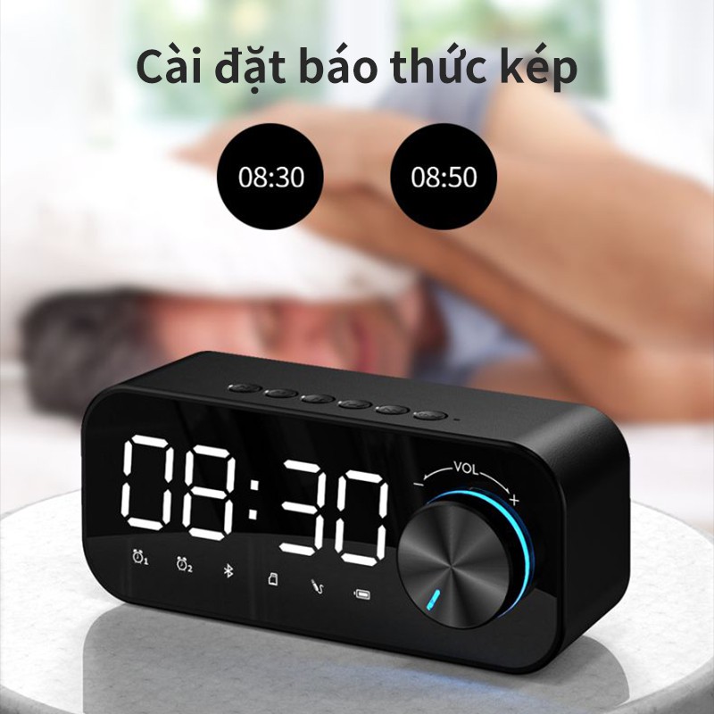 Loa Bluetooth B126 tích hợp đồng hồ báo thức mặt gương hỗ trợ thẻ TF