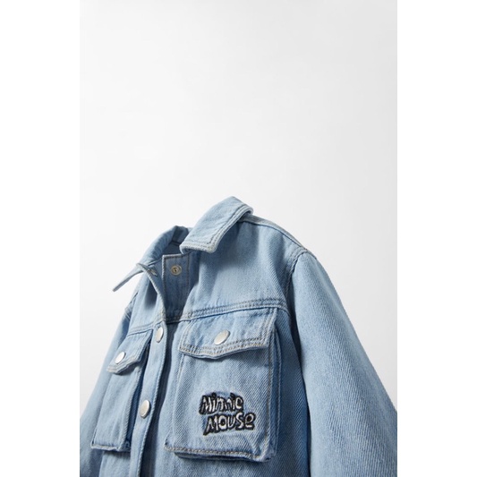Áo Khoác Denim Bé Gái Thêu Minnie Nơ Hồng ZR