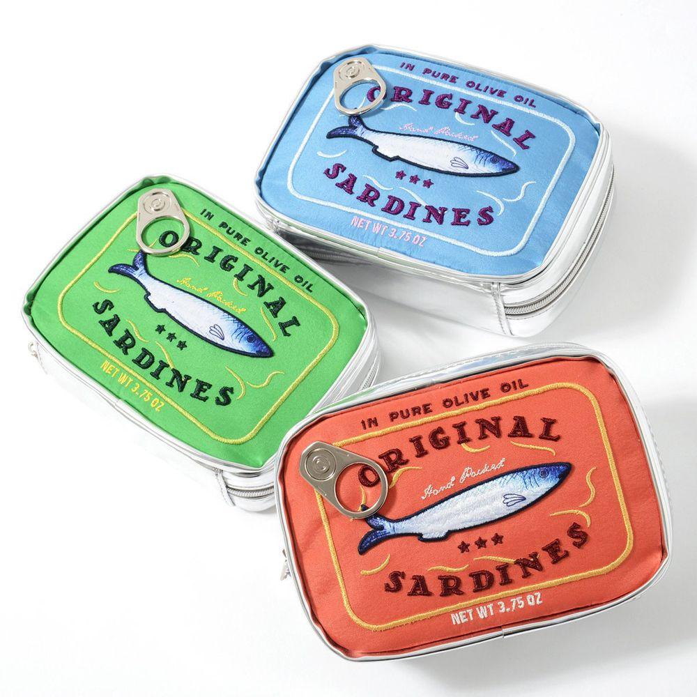 OCEANMAP Túi Da PU Đựng Mỹ Phẩm Sardines Thêu Họa Tiết Xinh Xắn Chống Thấm Nước Cho Nữ